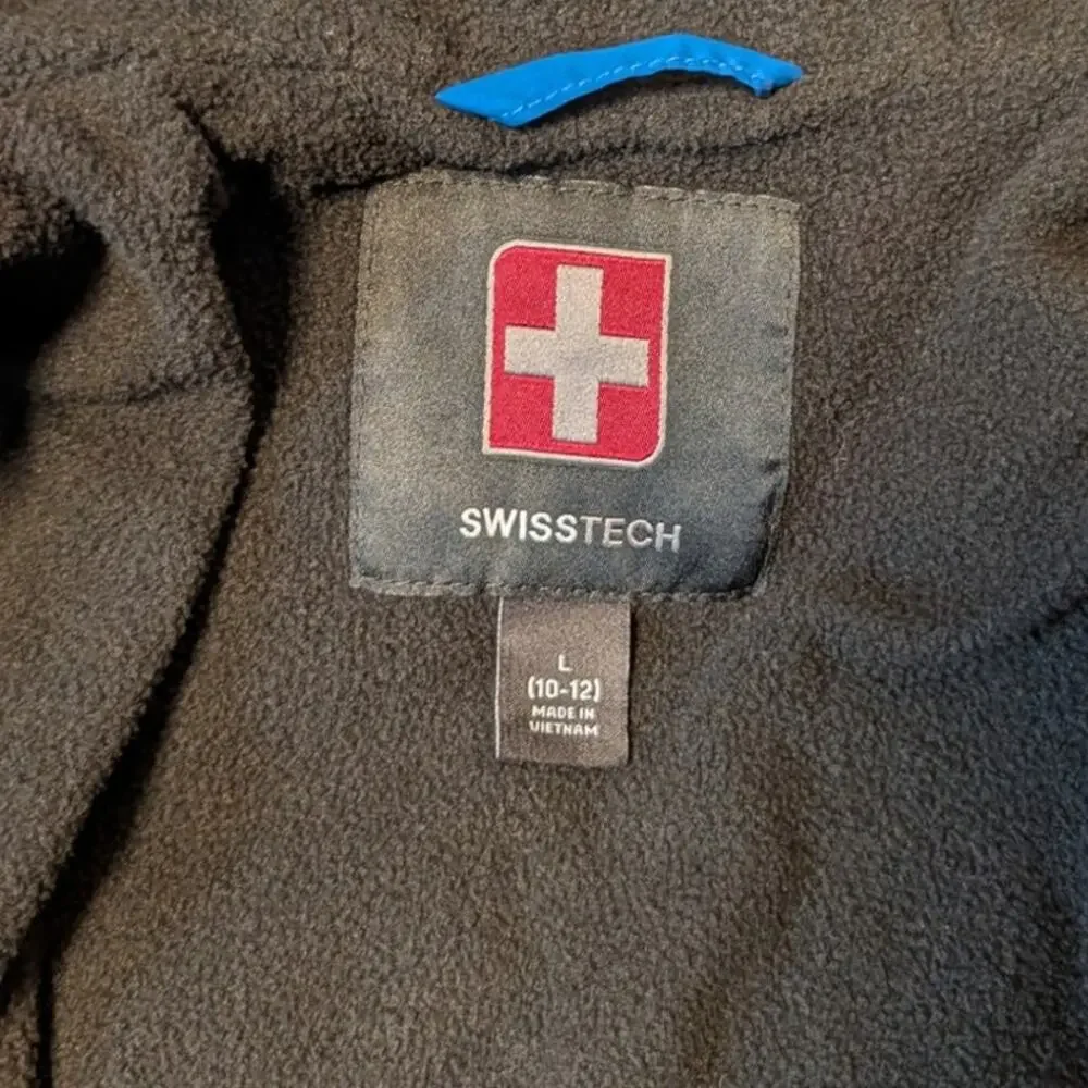 Swiss Tech Boys Blue Hooded Puffer Jacket Quilted Winter Coat Size L (10-12)